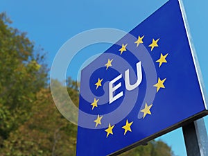 Border Sign of EuropeÂ European Union Flag and EU Border